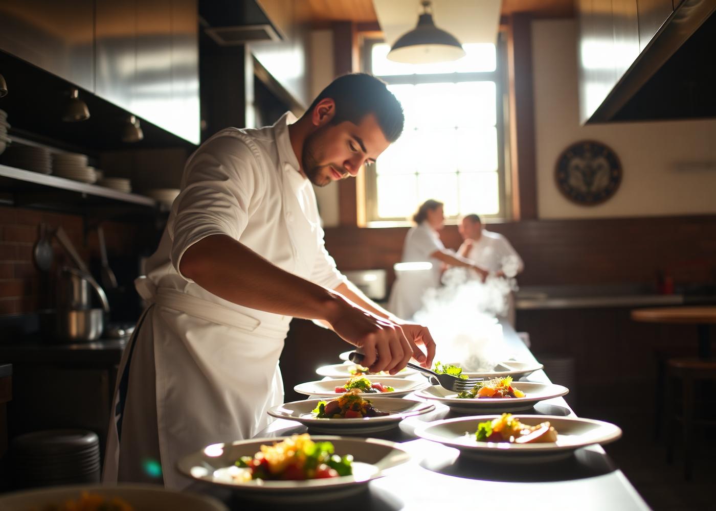 Grand View chef finishing a plate at the pass